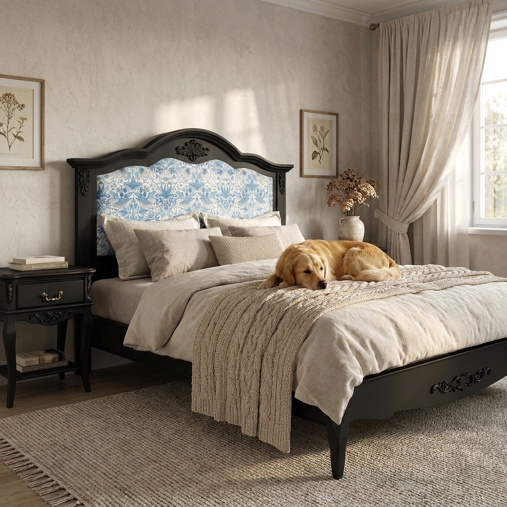 Кровать двуспальная В216BL Marlette, Земляничный воришка, голубой, 160×200 см