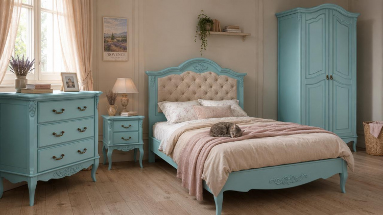 Кровать с мягким изголовьем 160*200 В216 Голубая