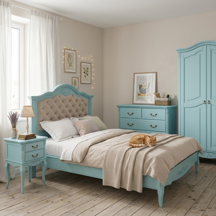 Кровать с мягким изголовьем 160*200 В216 Голубая