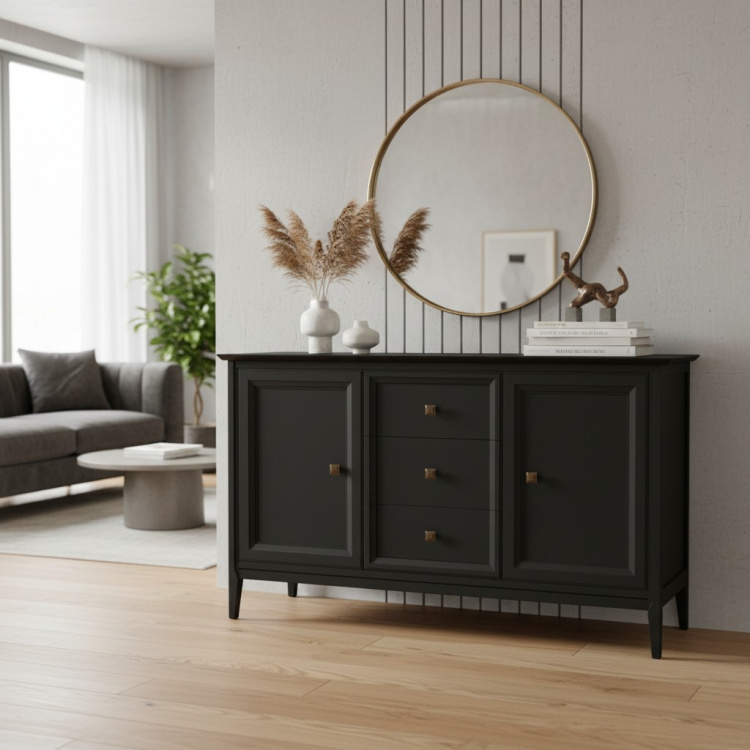 Комод широкий 3 ящика+2 распашных фасада Тесоро черный T403BL