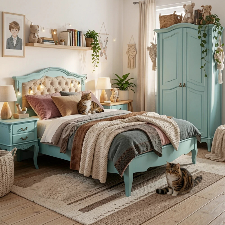 Кровать с мягким изголовьем 160*200 В216 Голубая